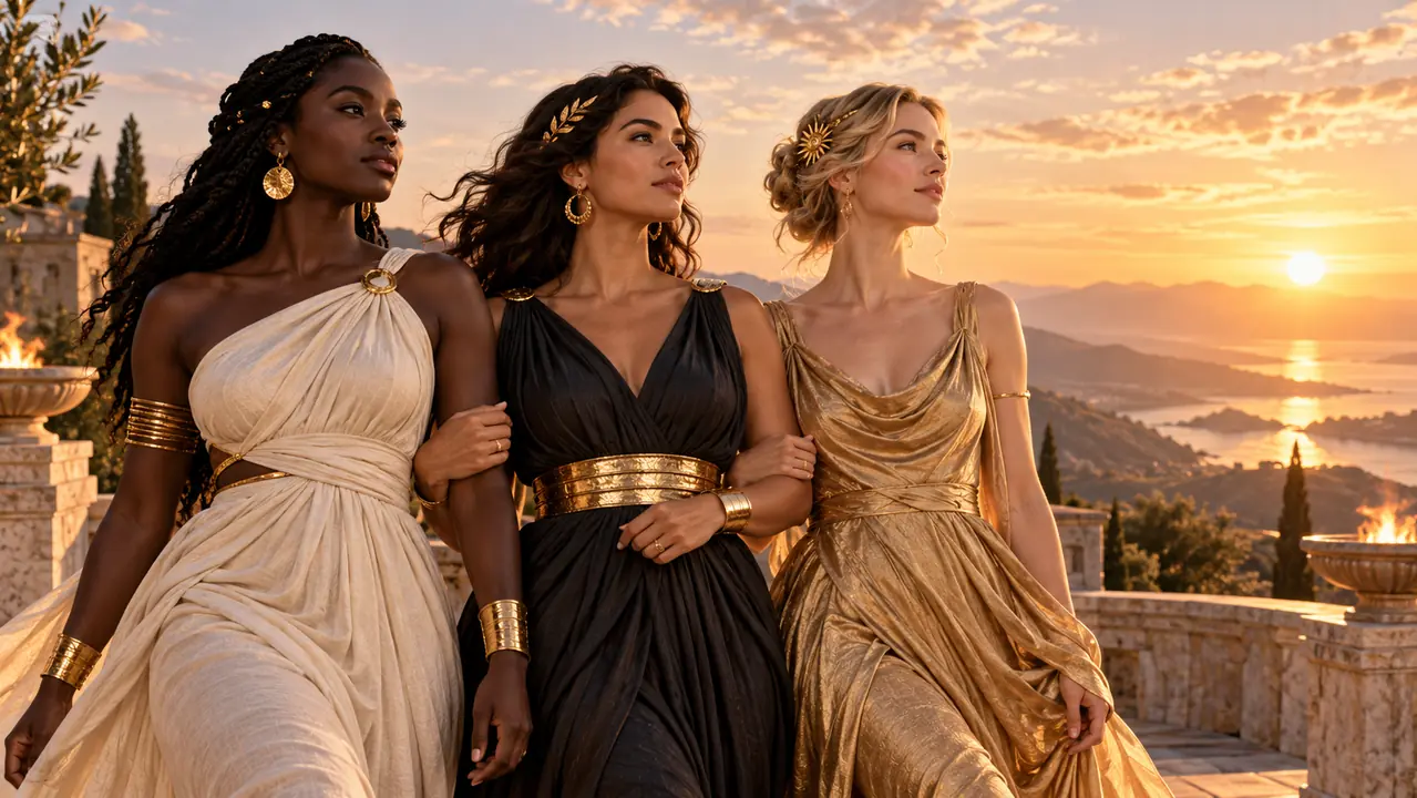 Women looking toward a golden horizon of ascension